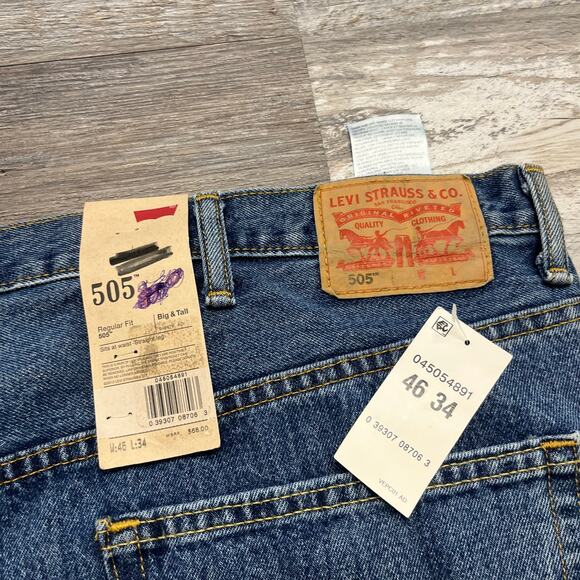 505 Levi Strauss & Co. Blue Mens 46x34 Regular Fit Denim Jeans New with Tag - Picture 4 of 12